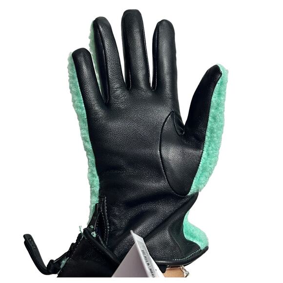 UGG Leather & Faux Shearling Gloves Large PALE EMERALD - Picture 4 of 8
